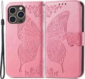 Peachy Vlinder Wallet kunstleer hoesje voor iPhone 14 Pro Max - roze
