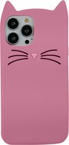 Peachy Schattige kat siliconen hoesje voor iPhone 13 Pro - roze