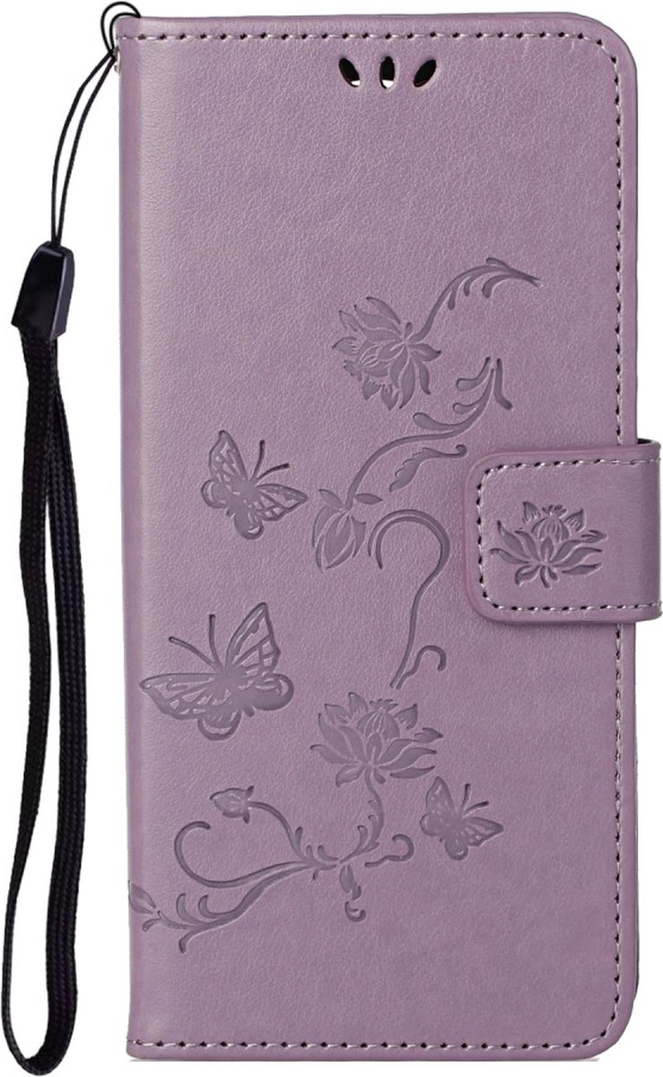 Peachy Wallet Bookcase kunstleer bloemen hoesje geschikt voor iPhone 13 Pro - paars