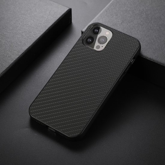 Peachy Carbon TPU carbonvezels hoesje geschikt voor iPhone 13 Pro Max - zwart