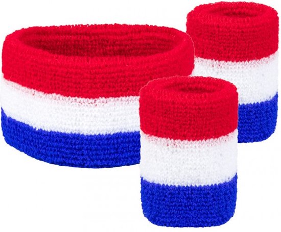 KIMU Kind Zweetbandjes Set Rood Wit Blauw Koningsdag - Kinder Hoofdband Polsbandjes EK WK Holland Nederland Vlag Zweetband Kinderen Koningsdag
