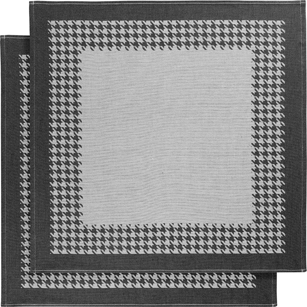 De Witte Lietaer Theedoek Pied de Poule, Zwart - 2 stuks - 65 x 65 cm - Katoen