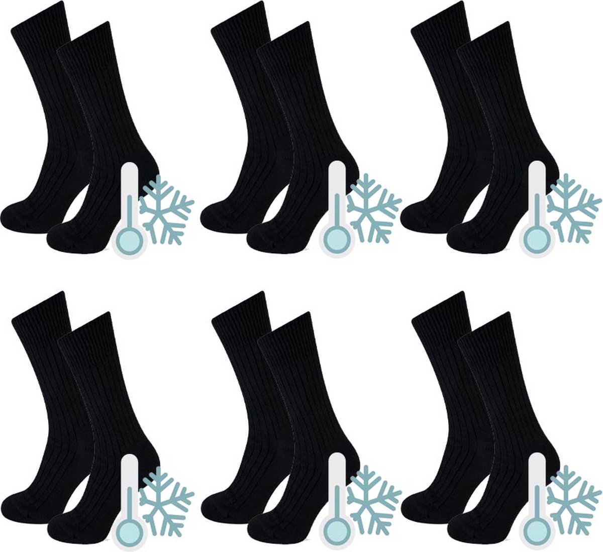 Thermo sokken - Warme sokken - 6 paar - Maat 35/38 - Zwart