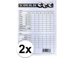 Scoreblok Yahtzee - 2x - blok 100 vellen - dobbelspel - punten opschrijven - 10 x 15 cm - puntentell