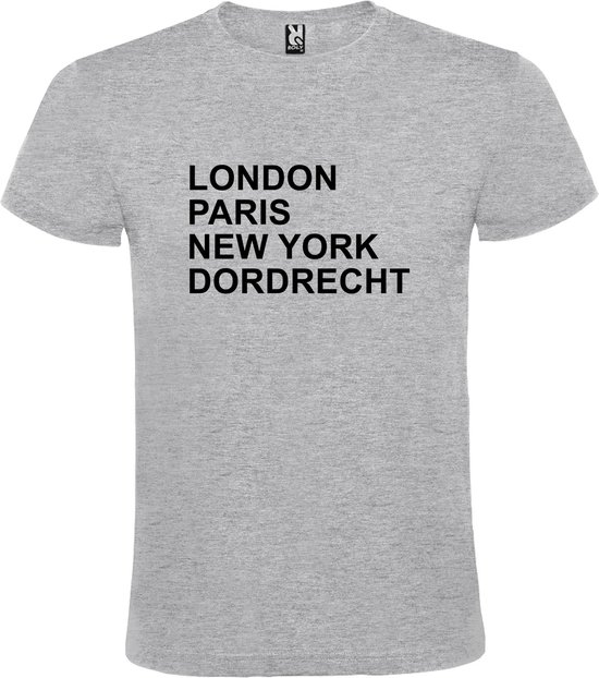 Grijs T-shirt 'LONDON, PARIS, NEW YORK, DORDRECHT' Zwart Maat 3XL