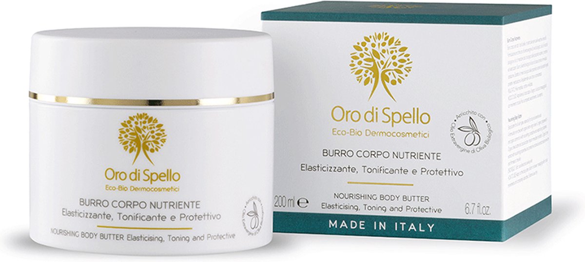 Oro di Spello - Voedende body butter op basis van echte organische olijfolie uit Italië - hypoallergeen. Oro di Spello: gold for your beauty rituals.
