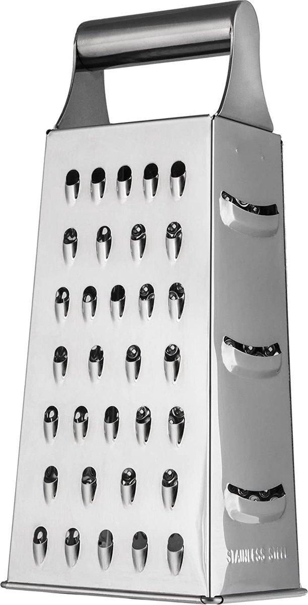 KADAX Blokrasp, Rasp 4-zijdig, met Handvat, roestvrij Staal, stevige Kaasrasp, Plakjessnijder, Groentesnijder, voor het raspen van Kaas, Groenten, Chocolade, Fruit, zilverkleurig
