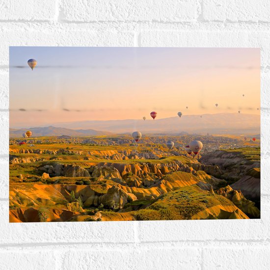 WallClassics - Muursticker - Luchtballonnen boven Bergen en Heuvels - 40x30 cm Foto op Muursticker