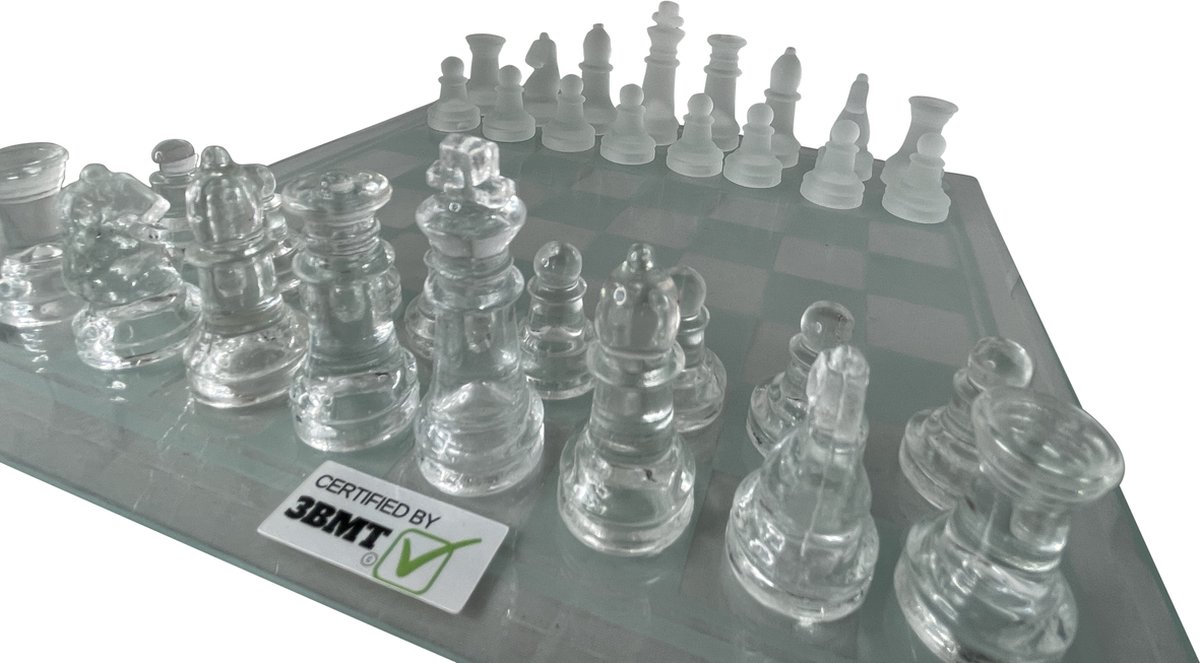 3BMT Glazen schaakspel - van Mat en Helder glas - met Bord en Schaakstukken  | Games | bol.com