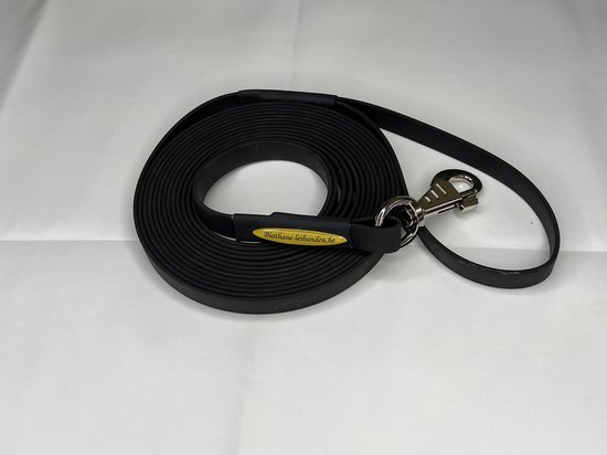 Biothane Leiband Standaard 3m 16mm Zwart met handvat gestikt/genaaid