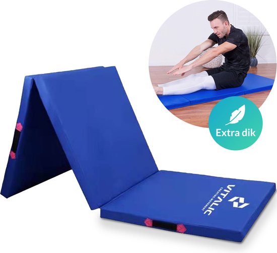 Premium anti-slip Fitness mat extra dik (5cm) - 180cm lange XL Sport mat - Yoga mat Opvouwbaar - massage sportmat | Vitalic