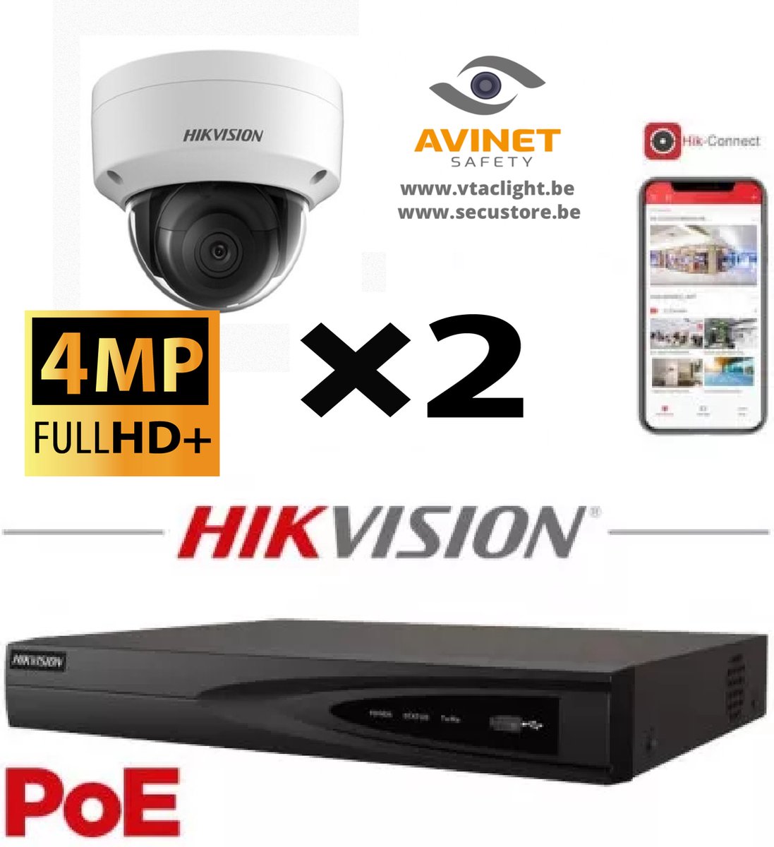 HIKVISION IP Camera Kit 2x Camera Lite Serie 4MP NVR 4xChannel POE- Harde Schijf 2Tb Naar Max 4x Camera