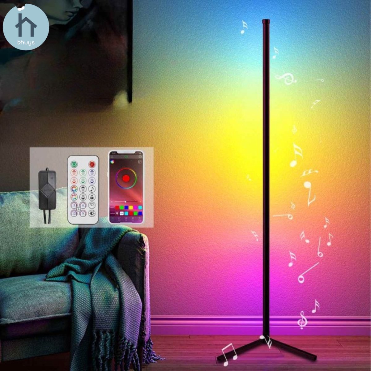 Thuys LED Hoeklamp met Mobiele App Vloerlamp RGB Smart Lamp
