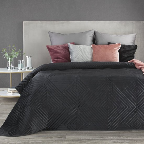Oneiro’s luxe SOFIA /type 2/ Beddensprei Zwart - 170x210 cm – bedsprei 2 persoons - zwart – beddengoed – slaapkamer – spreien – dekens – wonen – slapen