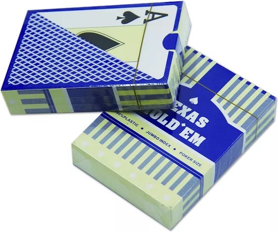 Afbeelding van het spel Texas Hold'em - Professionele 100% plastic Pokerkaarten | 100% waterdicht | speelkaarten | kaartspel | poker | officiële afmetingen van pokerkaarten | Blauw