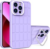 Mobigear Hoesje geschikt voor Apple iPhone 14 Telefoonhoesje Hardcase | Mobigear Cube Backcover met Standaard | iPhone 14 Case | Back Cover - Paars