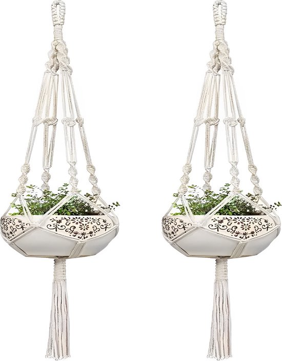 Foto: Nevi plantenhanger hangpot verticale tuin boho hangende bloempot hangpotten binnen en buiten macrame 2 stuks