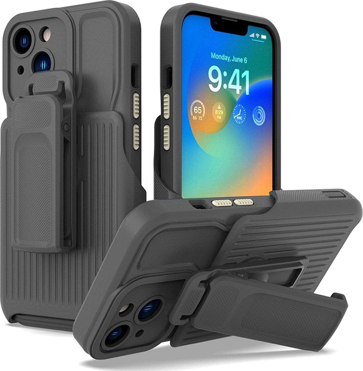 Mobigear Hoesje geschikt voor Apple iPhone 14 Plus Telefoonhoesje Hardcase | Mobigear Explorer Backcover Shockproof met Standaard | Schokbestendig iPhone 14 Plus Telefoonhoesje | Anti Shock Proof - Grijs