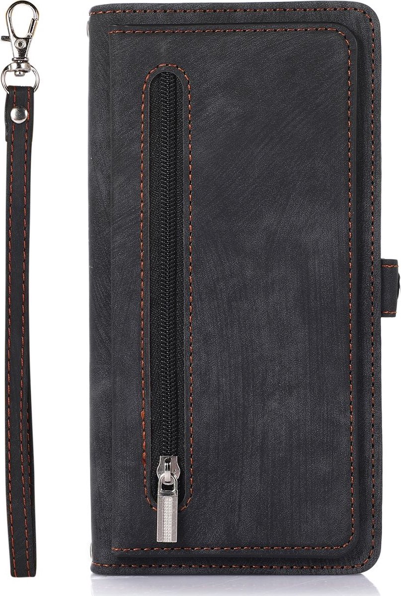 Mobigear Telefoonhoesje geschikt voor Apple iPhone 14 Hoesje | Mobigear Zipper Bookcase Portemonnee | Pasjeshouder voor 3 Pasjes | Telefoonhoesje voor Pinpas / OV Kaart / Rijbewijs - Zwart
