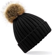 Beechfield 'Faux Fur Beanie Pom Pom' Zwart