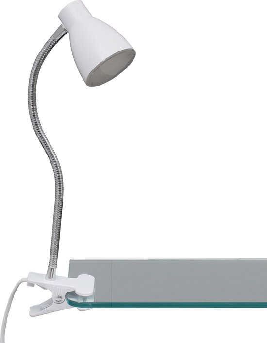 Briloner Leuchten - Lampe à pince LED de bureau, lampe à pince de chevet, interrupteur marche/arrêt, 3,5W, 200 lumens, lumière blanche chaude, bras flexible, blanc