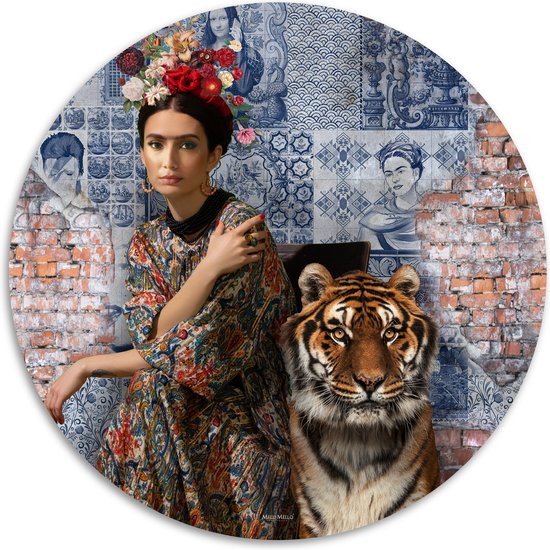 Melli Mello - Frida Kahlo - Muurcirkel - Ø 100 - Wallcircle - Wanddecoratie - Dibond - Woonaccessoire - Kunst - Schilderij