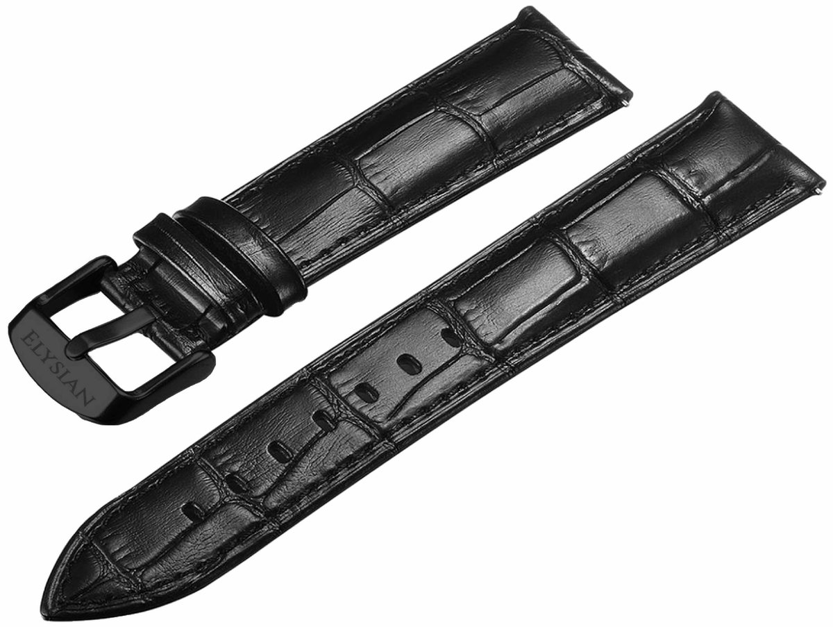 Elysian Horlogebandje - Zwart Croco Leer - Zwarte Gesp - 22mm - Quick Release - Verstelbaar