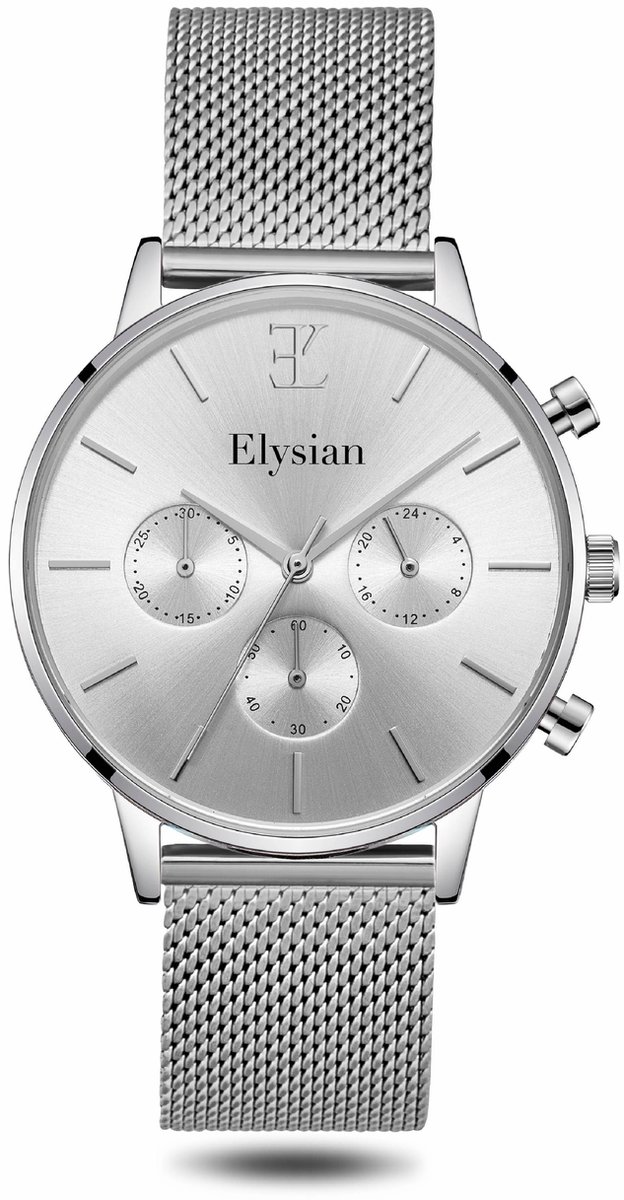 Elysian - Dames horloge - Zilveren Mesh - Waterdicht - Krasvrij Saffier - 38mm