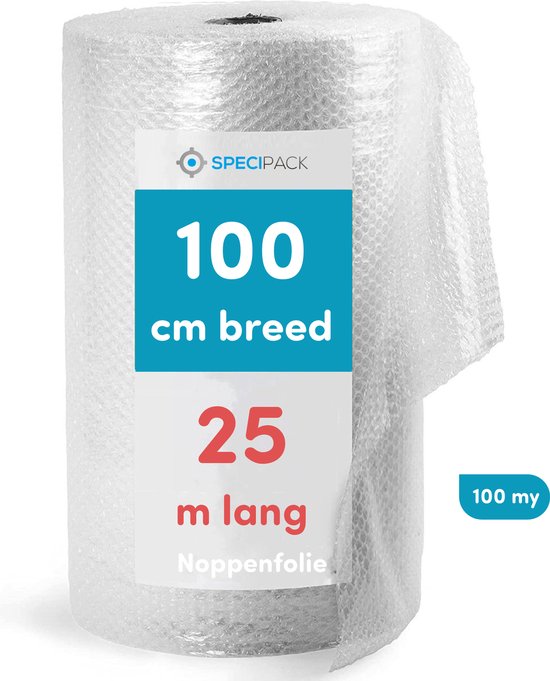 Specipack® Noppenfolie grote noppen - Ideaal om breekbare spullen te verpakken - Luchtkussenfolie - Effectief voor verpakkingsmaterialen - Verpakkingsfolie - 100 cm x 25 m x 100 MY