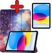 Hoes Geschikt voor iPad 2022 Hoes Book Case Hoesje Trifold Cover Met Screenprotector - Hoesje Geschikt voor iPad 10 Hoesje Bookcase - Galaxy