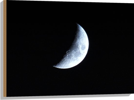 WallClassics - Hout - Halve Maan in Donkere Hemel - 80x60 cm - 12 mm dik - Foto op Hout (Met Ophangsysteem)