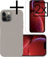 Hoes Geschikt voor iPhone 14 Pro Hoesje Cover Siliconen Back Case Hoes Met 2x Screenprotector - Grijs