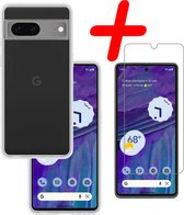 Hoes Geschikt voor Google Pixel 7 Hoesje Siliconen Back Cover Case Met Screenprotector - Hoesje Geschikt voor Google Pixel 7 Hoes Cover Hoesje - Transparant