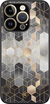 Casimoda® hoesje - Geschikt voor iPhone 14 Pro - Grey Cubes - Luxe Hard Case Zwart - Backcover telefoonhoesje - Grijs