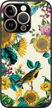 Casimoda® hoesje - Geschikt voor iPhone 14 Pro - Zonnebloemen / Bloemen - Luxe Hard Case Zwart - Backcover telefoonhoesje - Geel