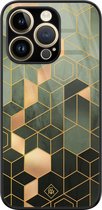 Casimoda® hoesje - Geschikt voor iPhone 14 Pro - Kubus Groen - Luxe Hard Case Zwart - Backcover telefoonhoesje - Groen