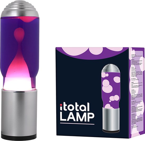 i-Total Lavalamp - Lava Lamp - Sfeerlamp met Aroma Diffuser - 35x10 cm - Glas/Aluminium - 40W - Paars met witte Lava - Zilvergrijs - XL2198