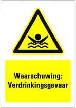 Verdrinkingsgevaar sticker met tekst 210 x 297 mm