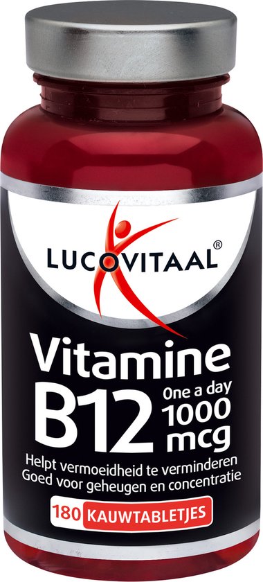 Lucovitaal Vitamine B12 1000 mcg, 180 Kauwtabletten, Vegan, Voor Volwassenen, Voor Vermoeidheid en Zenuwstelsel