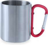 Mug avec mousqueton - Avec oreille - Gobelet - Double paroi - 210 ml - Acier inoxydable - rouge