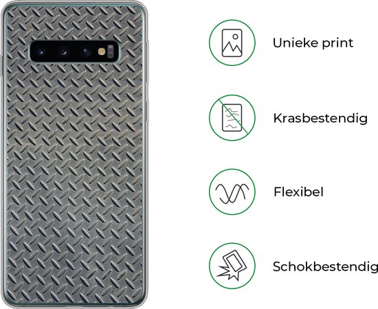 Telefoonhoesje Geschikt voor Samsung Galaxy S10 hoesje - Metaal print - Antistlip - Grijs - Siliconen Telefoonhoesje