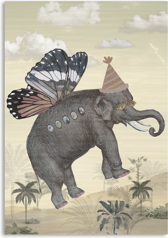 Melli Mello Flying elephant - wall art - 80x120 - Dibond - Woonaccessoire - Wanddecoratie - Kunst - Art - Interieur - Schilderij - Poster
