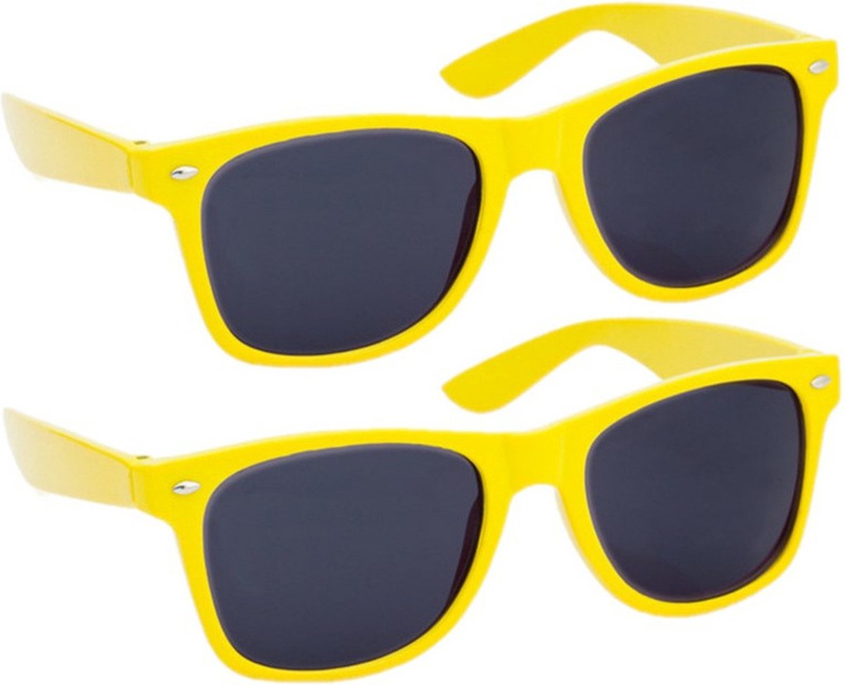 Hippe Party zonnebril - 1x - geel - plastic - UV400 - verkleedbril - carnaval/verkleed