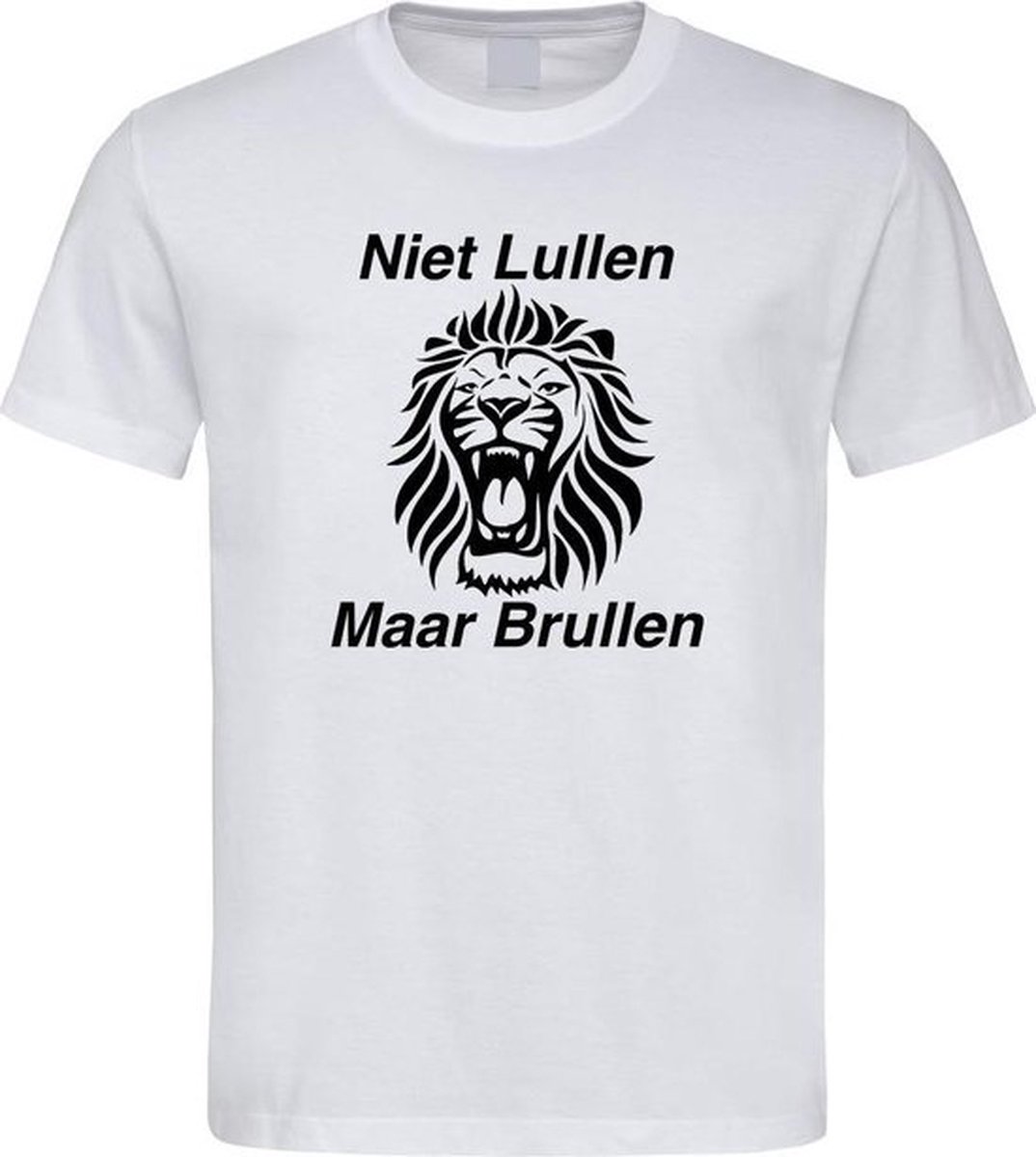 Wit WK 2022 voetbal T-shirt met “ Niet Lullen Maar Brullen “ print Zwart maat XXL