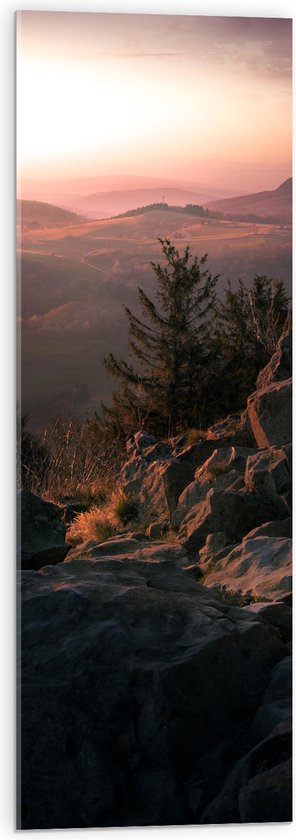 WallClassics - Acrylglas - Beige Lucht boven Heuvelgebergte - 30x90 cm Foto op Acrylglas (Wanddecoratie op Acrylaat)