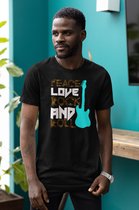 Rick & Rich - T-Shirt Peace Love Rock and Roll - T-shirt met opdruk - T-shirt Muziek - Tshirt Music - Zwart T-shirt - T-shirt Man - Shirt met ronde hals - T-Shirt Maat XL