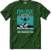 Drone test pilot | Drone met camera | Mini drones - T-Shirt - Unisex - Bottle Groen - Maat 4XL