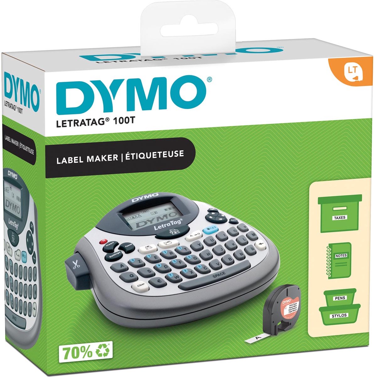 DYMO LetraTag LT-100T-labelmaker | Draagbare labelprinter met AZERTY-toetsenbord | Zilver | Ideaal voor op kantoor of thuis - DYMO
