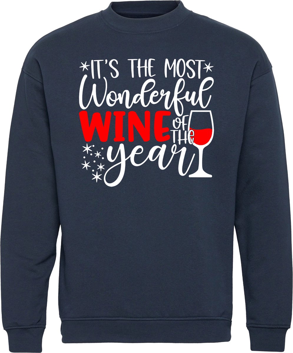Kersttrui Most Wonderfull Wine | Foute Kersttrui Dames Heren | Kerstcadeau volwassenen | Kerst | Navy | maat L