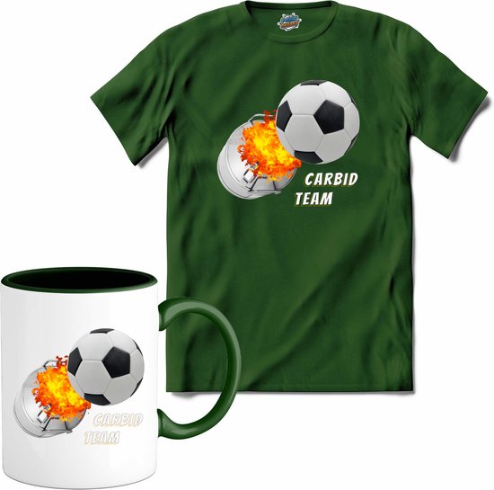 Foto: Carbid bus voetbal schieten oud en nieuw melkbus vuurwerk t shirt met mok unisex bottle groen maat s